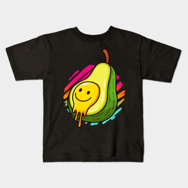 Avocado Smiling Face Cartoon Fruit Kids T-Shirt by Foxxy Merch